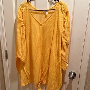 Terra & Sky Mustard (Orange )V-Neck Tunic with Tie Front/White Stripes